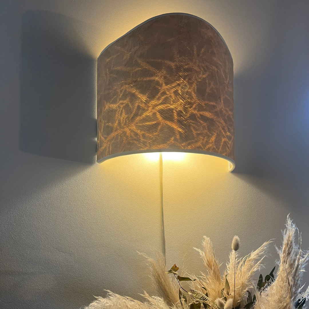 Applique en tissu d'écorce d'arbre blanche, luminaire en matière naturelle